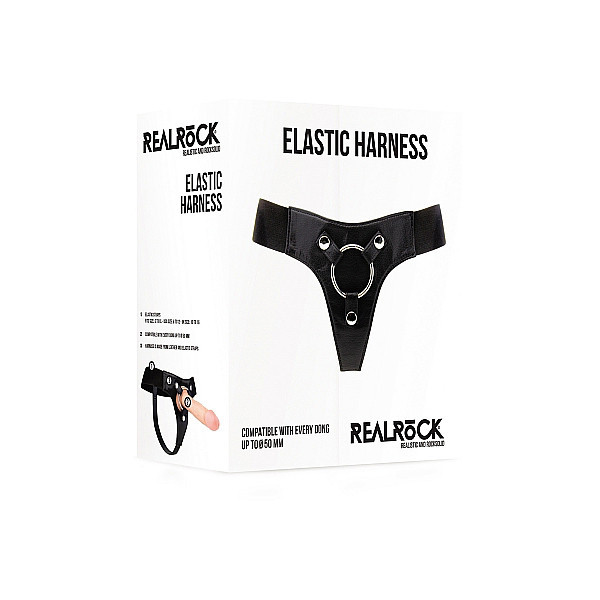 Трусики для страпона REALROCK Elastic Harness з кільцем, шкіряні, чорні, One Size (S-XL) Sex Aura Київ - фото 2