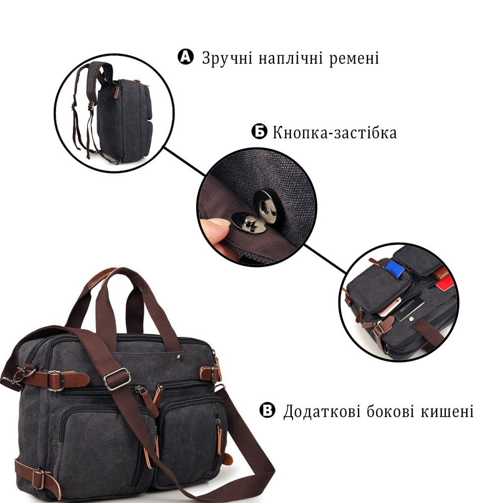 Сумка мужская трансформер Серая (Vintage) Киев - изображение 17