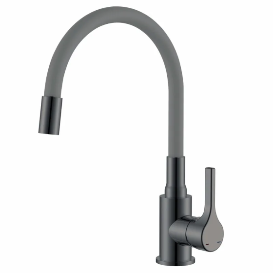 Змішувач для кухні Zerix Rex-011 Graphite Refl.Grey з нержавіючої сталі (Колір графіт+силіконовий вилив сірий) (ZX6130)   ( 28105 Харків