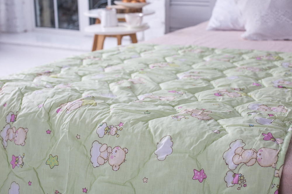 Ковдра дитяча Ecotton 110х140 см антиалергенна стьобана з бязі салатова 10-0214 green Коломыя - изображение 3
