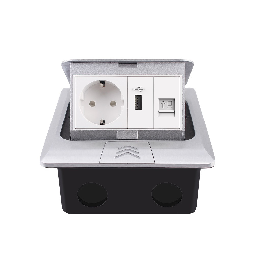 Розетка підлогова подвійна LIVOLO срібна, вбудована у підлогу, з USB 10Вт, інтернет RJ-45, для кухні, офісу чи конференц-залу, з кришкою, висувна, з з Коломыя - изображение 2