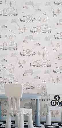 Шпалери флізелінові еко Rasch Kids World II 0.53х10 дитячі залізниця звірі дерева на білому Київ