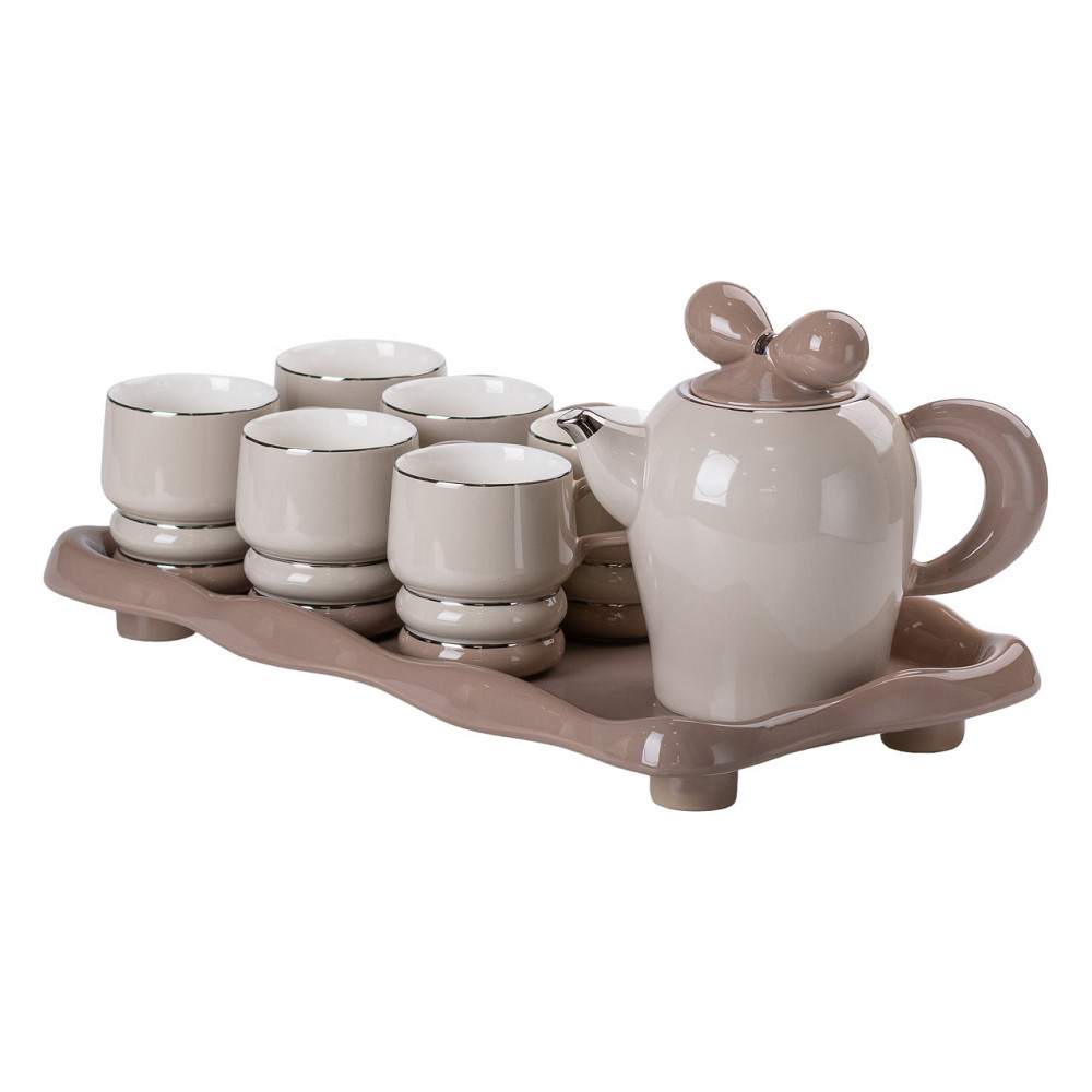 Чайний сервіз на 6 персон з фарфоровою підставкою, сірий Київ - фото 3