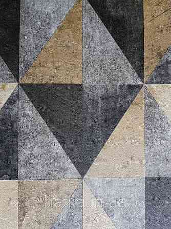 Шпалери флізелінові Decoprint Essentials EE22566 геометричні фігури 3д трикутники золотисті сірі чорні Київ