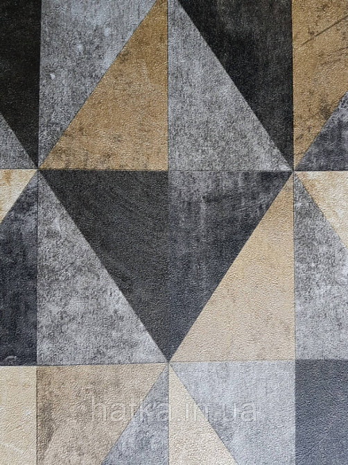 Шпалери флізелінові Decoprint Essentials EE22566 геометричні фігури 3д трикутники золотисті сірі чорні Київ - фото 3