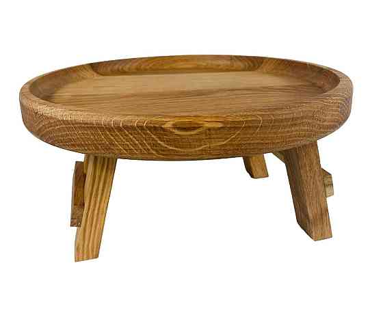 Круглий складний столик з дуба, піднос сервірувальний дерев'яний з ніжками 30×30см Кам'янець-Подільський