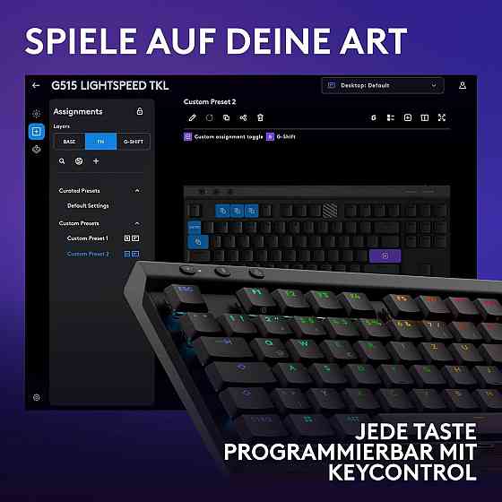 Бездротова ігрова клавіатура Logitech G G515 з RGB-підсвіткою, низькопрофільна механічна з лінійними перемикачами, QWERTZ чорна Київ