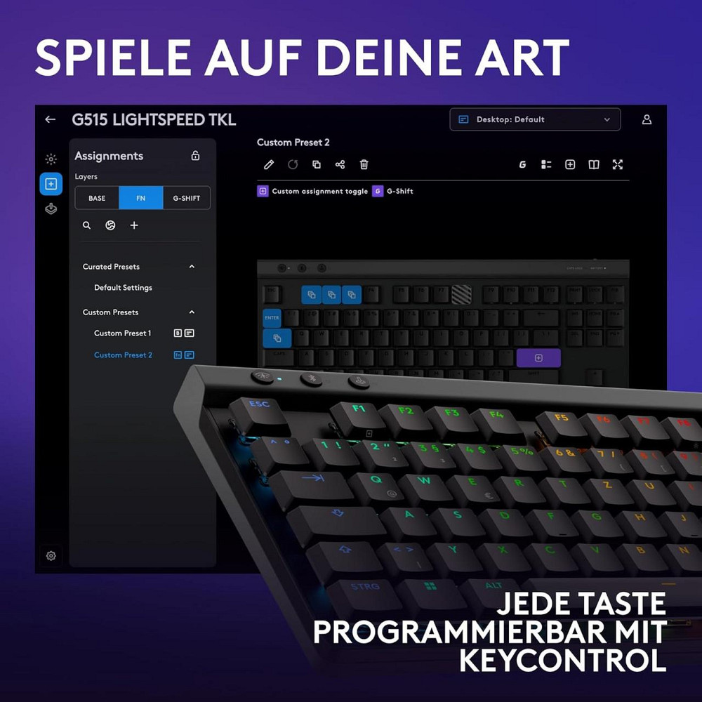 Беспроводная игровая клавиатура Logitech G G515 с RGB-подсветкой, низкопрофильная механическая, QWERTZ черная Киев - изображение 6