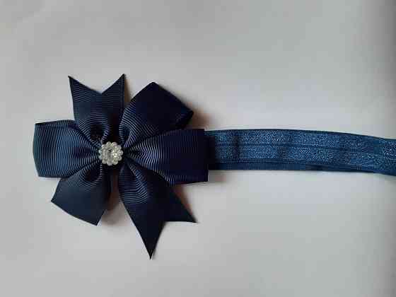 Дитяча пов'язка темно-синя - окружність 36-58см, бант 8см Київ