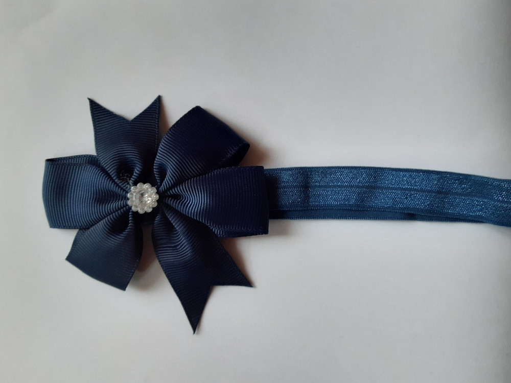 Детская повязка темно-синяя - окружность 36-58см, бант 8см Киев - изображение 1