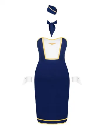 Еротичний костюм стюардеси Obsessive Stewardess uniform M/L, blue, сукня, пілотка, шарф, манжети Львів