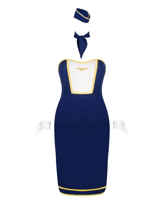 Еротичний костюм стюардеси Obsessive Stewardess uniform M/L, blue, сукня, пілотка, шарф, манжети Львів - фото 3