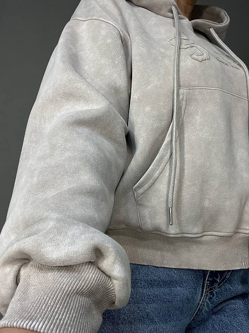 Худі жіноче Joy One 25513 варене тай-дай вишивка попереду оверсайз з капюшоном середня довжина  one  Одеса - фото 4