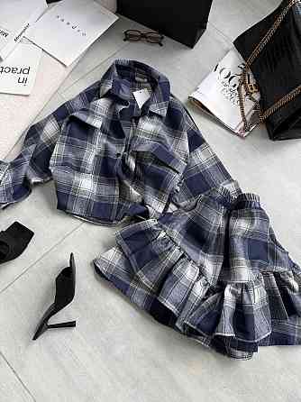 Женский костюм двойка: рубашка и юбка в клетку фланель Одесса