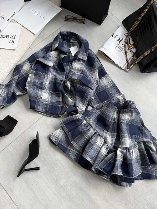 Женский костюм двойка: рубашка и юбка в клетку фланель Одесса - изображение 1