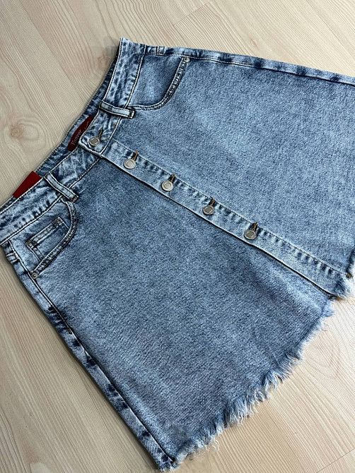 Шорти-спідниця жіночі Vanver 227 джинсові на гудзиках з бахромою блакитні, блакитний, 33, 33, 90 см, 118 см Київ - фото 4