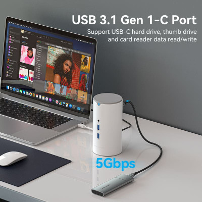 Концентратор Vention USB3.1 Type-C to HDMI/VGA/USB3.0x3/RJ45/SD/TF/TRRS 3.5m/PD/DC100W12-in-1 (TPHWC-EU) Вінниця - фото 10