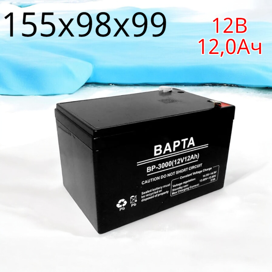 Акумулятор BAPTA BP-3000 12В 12Аг для ДБЖ, сигналізації, освітлення, розміри 155×98×99 мм Київ