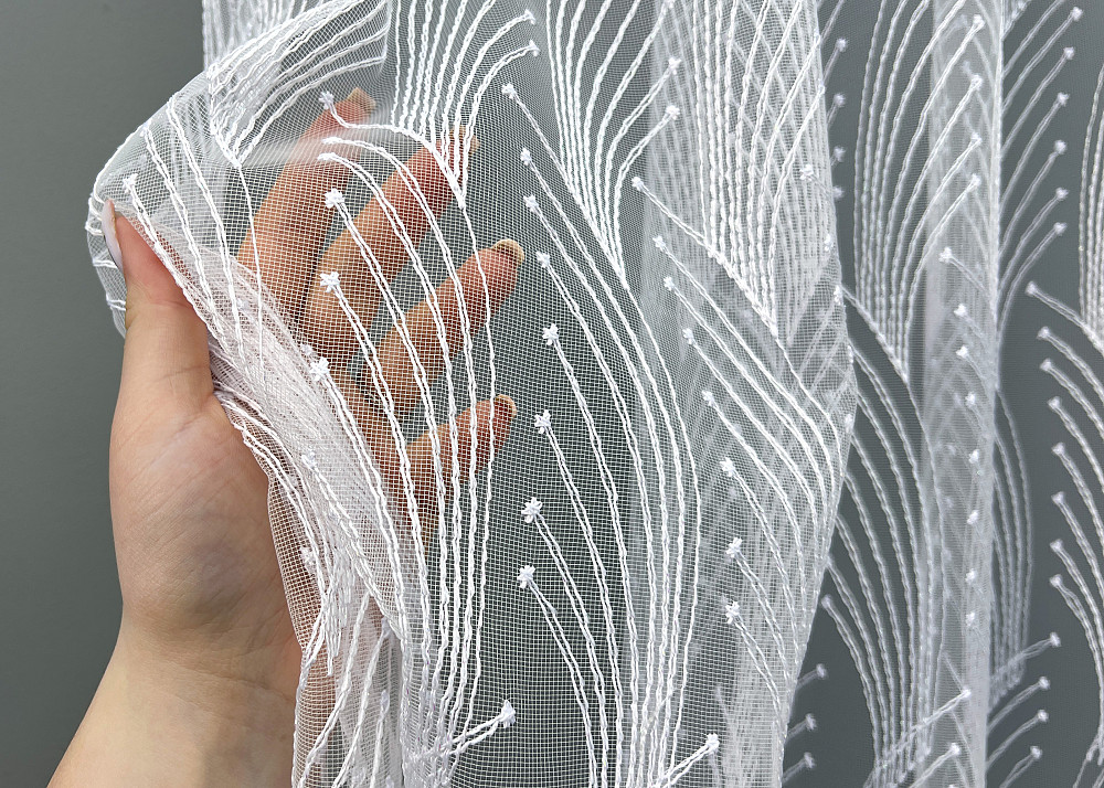 Тюль VR-Textil 2012т Фатин с вышивкой и люрексом Холодный белый 300х250 см (42-1349) Киев - изображение 4