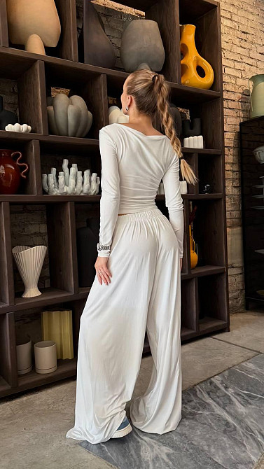 Жіночий стильний костюм двійка: лонгслів з імітацією бра і штани віскоза Одеса - фото 7