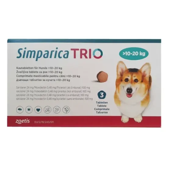 Simparica TRIO (Симпарика ТРИО) таблетки от блох, клещей и гельминтов для средних собак весом от 10 до 20 кг Запорожье