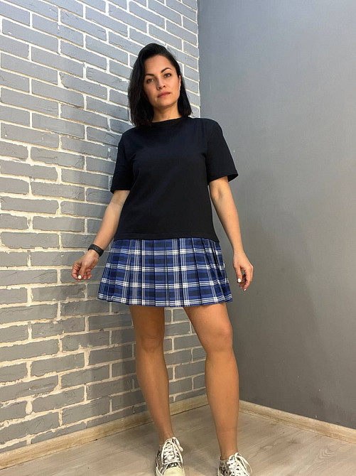 Платье женское KEYYMOD 34068 имитация футболки с юбкой в ​​клетку короткое темно синее, темно-синий, S Киев - изображение 3