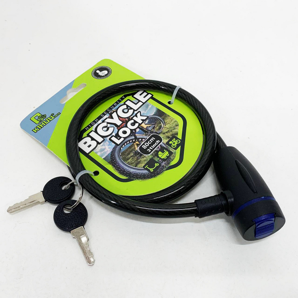 Замок велосипедный KIHUU LOCK 187, 10*80 тросовый, 2 ключа. Цвет: черный VD-16 Львов - изображение 1