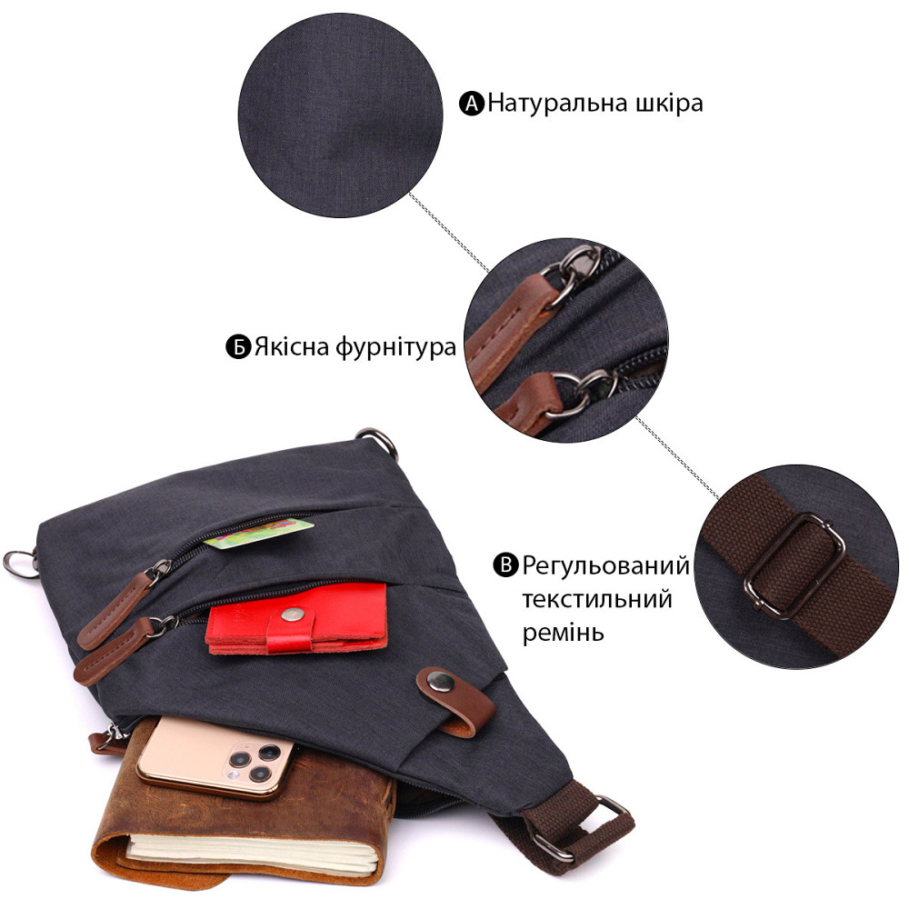 Сумка через плече для чоловіків з текстилю Vintage 22196 Чорний Київ - фото 4