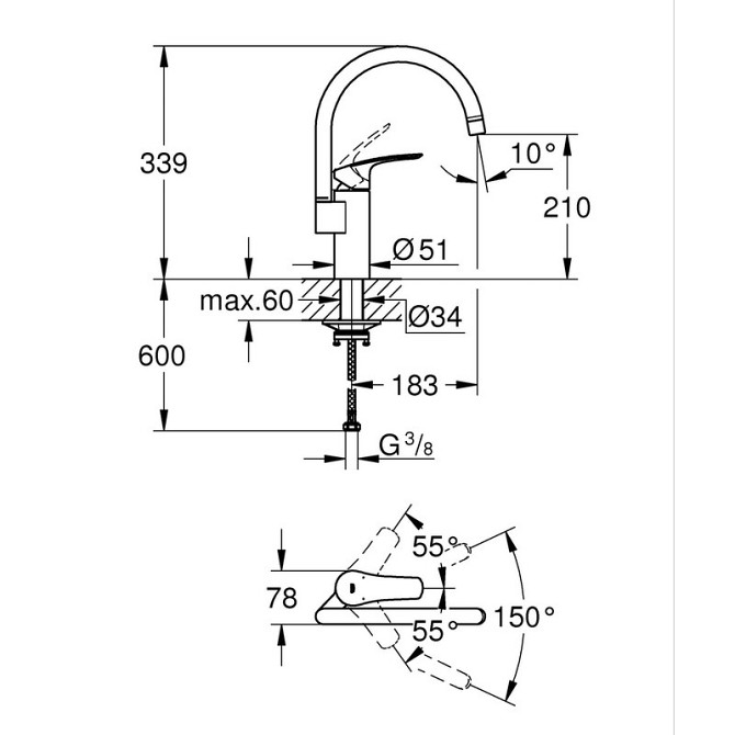 Набір змішувачів Grohe Eurosmart 4 в 1 для ванної та кухні (UA123248M3) Чернівці - фото 9