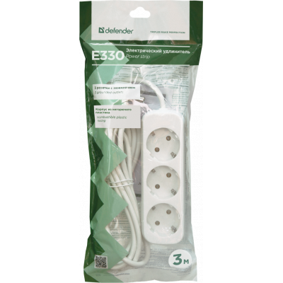 Сетевой удлинитель Defender E330 3.0 m 3 роз white (99222) Винница - изображение 4
