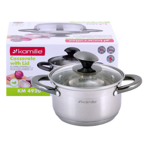Каструля нержавіюча сталь 1,5л з кришкою порожнисті ручки 4920 KAMILLE Житомир