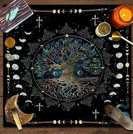 Скатертина для таро Дерево життя 49×49 см, килимок для карт таро, рун, алтарна тканина Київ