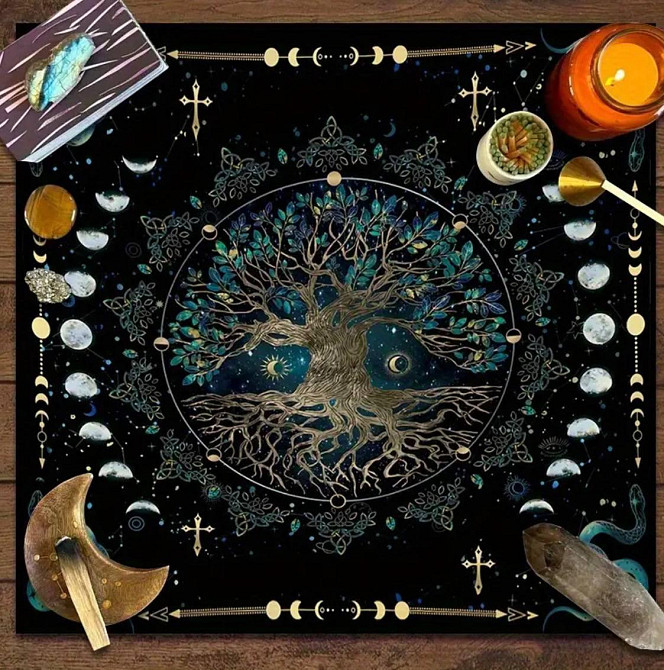 Скатерть для таро Дерево жизни 49×49 см, коврик для карт таро, рун, алтарная ткань Киев - изображение 4