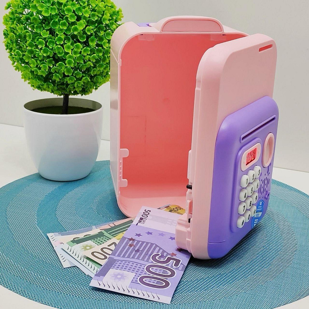 Сейф-скарбничка Банківський термінал з кодовим замком відбиток затягує купюри звук підсвічування Рожево-фіолетовий (589-36A-37A) Чернигов - изображение 8