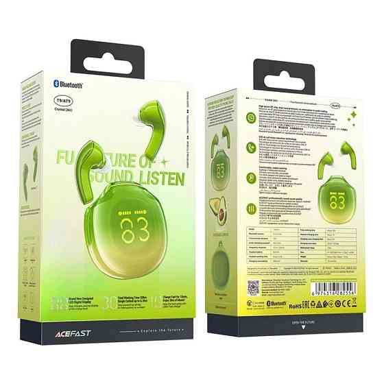 Бездротові навушники ACEFAST T9 Crystal (Air) color bluetooth earbuds Avocado Green Київ