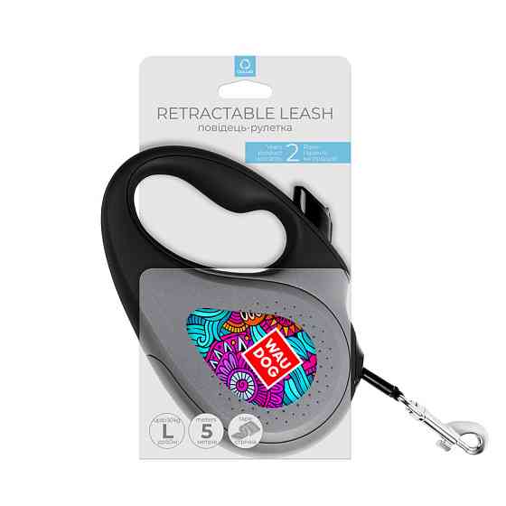 Повідець-рулетка для собак WAUDOG R-leash, малюнок "Літо", L, до 50 кг, 5 м, світловідбивна стрічка чорний Вінниця