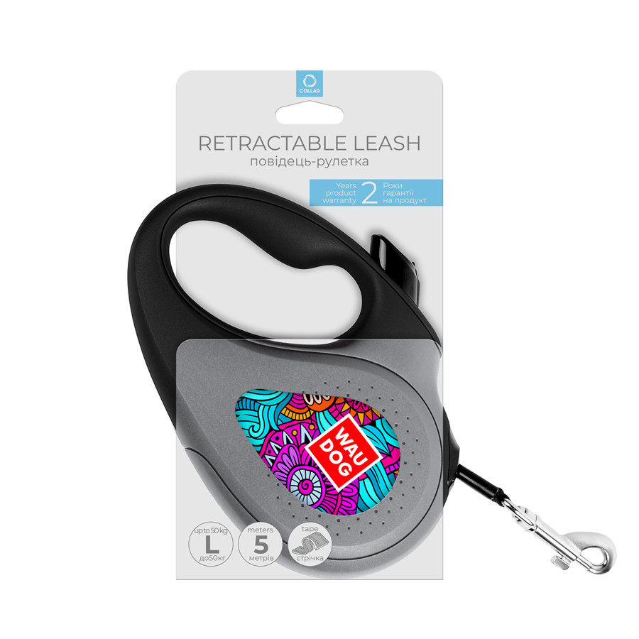Повідець-рулетка для собак WAUDOG R-leash, малюнок "Літо", L, до 50 кг, 5 м, світловідбивна стрічка чорний Вінниця - фото 4
