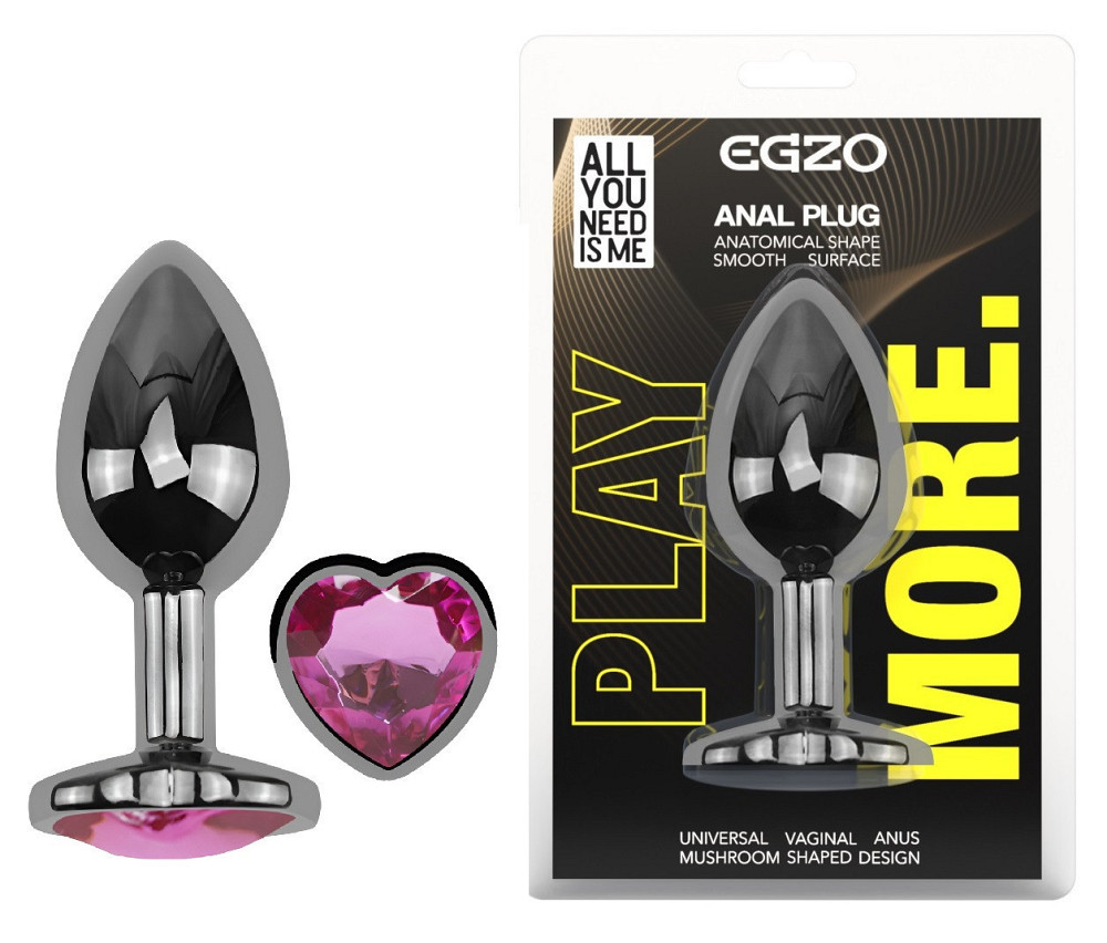 Анальная пробка с кристаллом EGZO - Dark Silver Heart Plug Rose size S Sex Aura Киев - изображение 1
