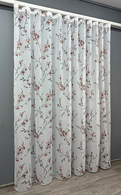 Тюль VR-Textil 1539т Flora Батист Белый с терракотово-серым 400х270 см (42-1178) Киев - изображение 3