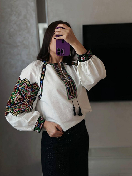 Женская современная вышиванка с завязками и кисточками 80% хлопок, 20% полиэстер 46 Одесса - изображение 2