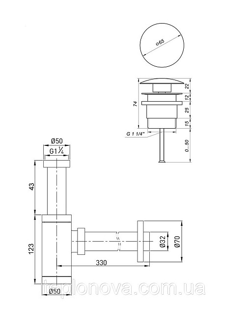 Сифон латунный с донным клапаном Globus Lux GSB-32-125-04BB Черновцы - изображение 2