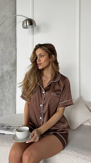 Женская базовая роскошная пижама двойка шелк Армани Шоколад, 46/48 Одесса - изображение 6