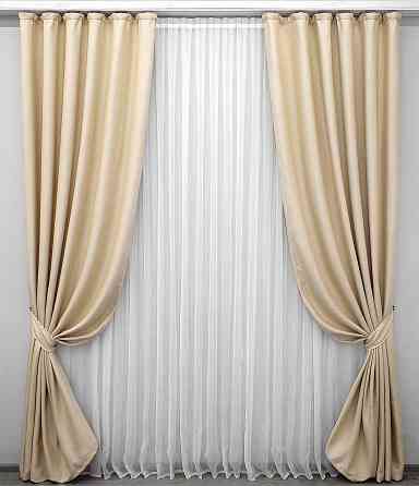 Комплект готових штор VR-Textil Льон-блекаут Льон Мішковина № 1162ш Бежевий 100х270см 2 шт (31-504) Київ