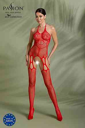 Бодистокинг Passion ECO BS002 red, с доступом, имитация подвязок, абстрактный рисунок Sex Aura Киев