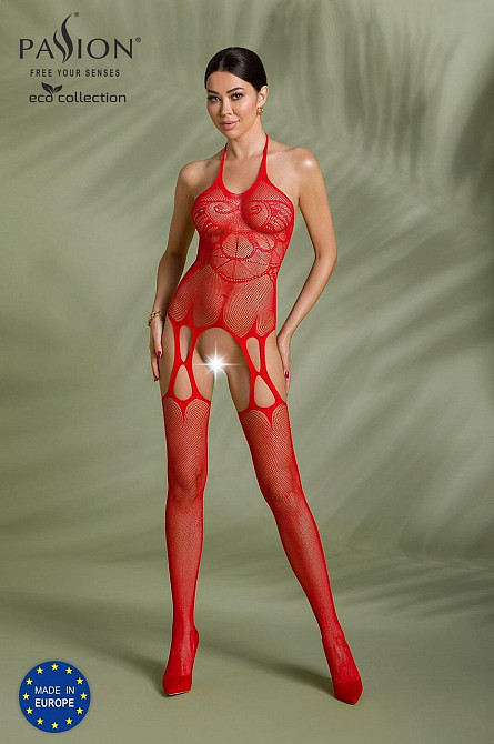 Бодистокинг Passion ECO BS002 red, с доступом, имитация подвязок, абстрактный рисунок Sex Aura Киев - изображение 4
