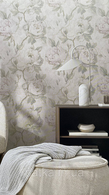 Шпалери метрові вінілові на флізеліні A.S.Creation Flowers Symphony 1.06x10 м квіти півонії великі бузкові на сірому 79070-1 Київ - фото 1