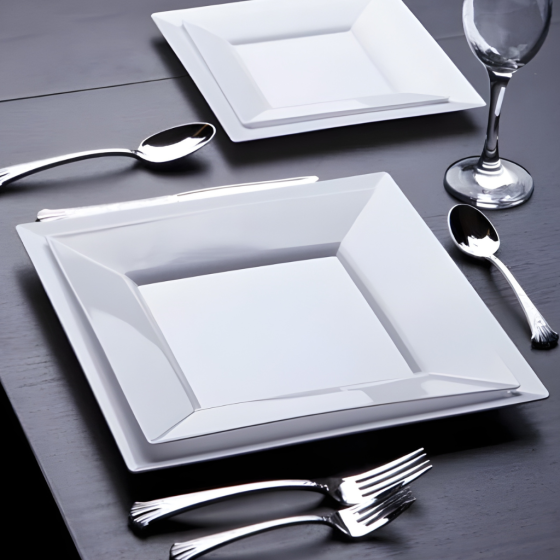 Комплект тарелок 12 шт квадратные,пластиковые,десертные 16.5 см и обеденные 24 см, набор для сервировки стола белые Каменец-Подольский