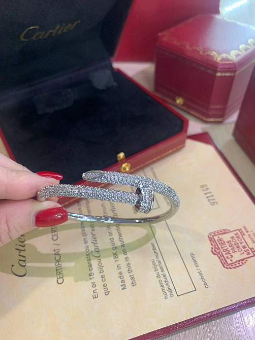 Cartier розкішний браслет цвях | Розсип цирконів по колу | Покриття біле золото, проба AU 750 Одеса - фото 9