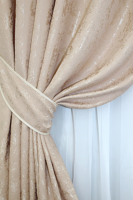 Комплект готових штор VR-Textil Льон мармур Pavliani № 1170ш Бежевий 100х270 см 2 шт (31-464) Київ - фото 4