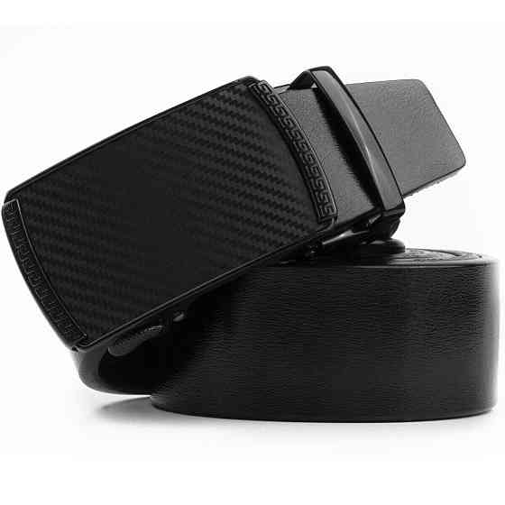 Мужской ремень из кожи с автоматической пряжкой мозаика Vintage 20283 Черный Киев